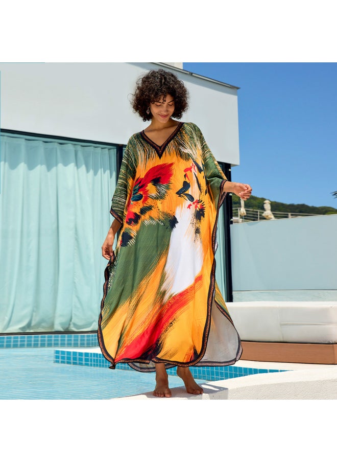 Beach Blouse Cotton Positioning Print Holiday Robe Cross Border (5 Colors) F1135 F-Color:F1135-1 African Abstraction-