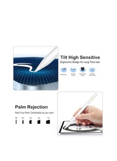 ماركة غير محددة قلم ستايلس لجهاز iPad من الجيل التاسع والعاشر، قلم شحن سريع لمدة 5 دقائق لجهاز iPad/Pro/Air/Mini (2018-2024) مع حساسية الإمالة ورفض راحة اليد والمغناطيس للرسم والكتابة والتصميم الاحترافي (أبيض)  - Image 4