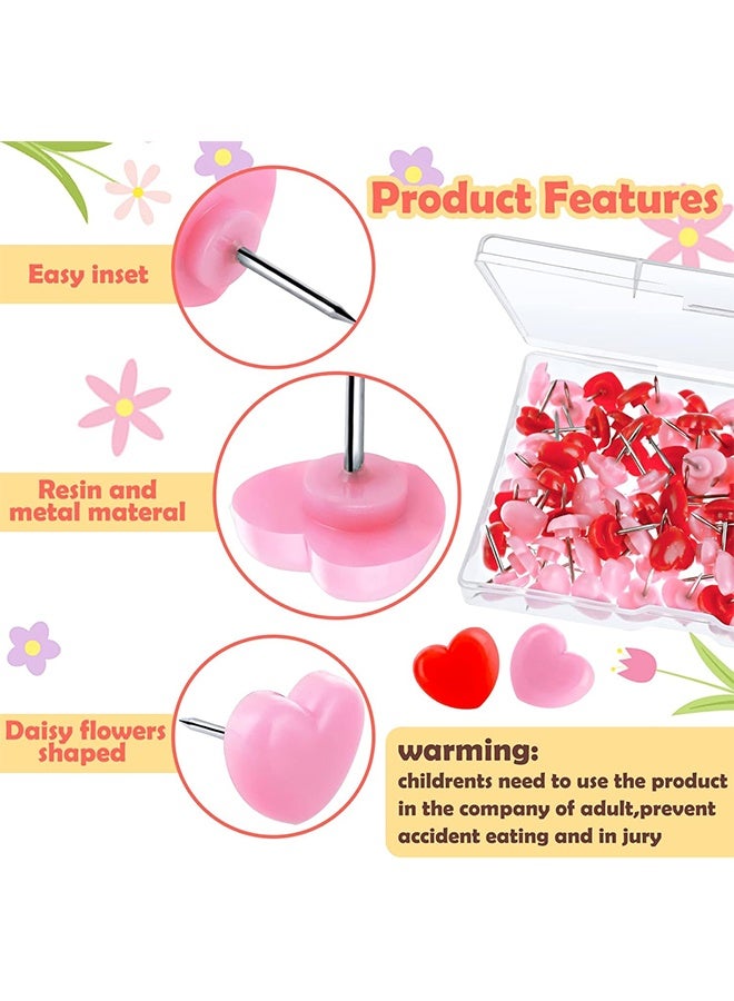 100pcs Push Pins 0.49inch Plastic Pushpins Pink  Red Push Pins Heart Shaped Cute Thumb Tacks Decorative for Notice Board Cork Board Home School Office - Image 2