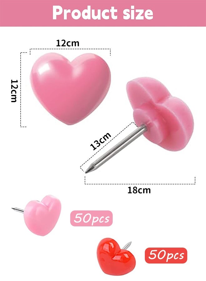 100pcs Push Pins 0.49inch Plastic Pushpins Pink  Red Push Pins Heart Shaped Cute Thumb Tacks Decorative for Notice Board Cork Board Home School Office - Image 4