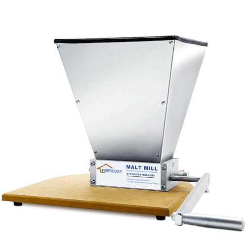 FERRODAY Malted Grain Mill - 2 Roller Stainless Steel Crusher, Heavy Duty Homebrew Grain Grinder, Adjustable Barley Crusher, Low Speed Drill Available, Manual Mill - Image 1