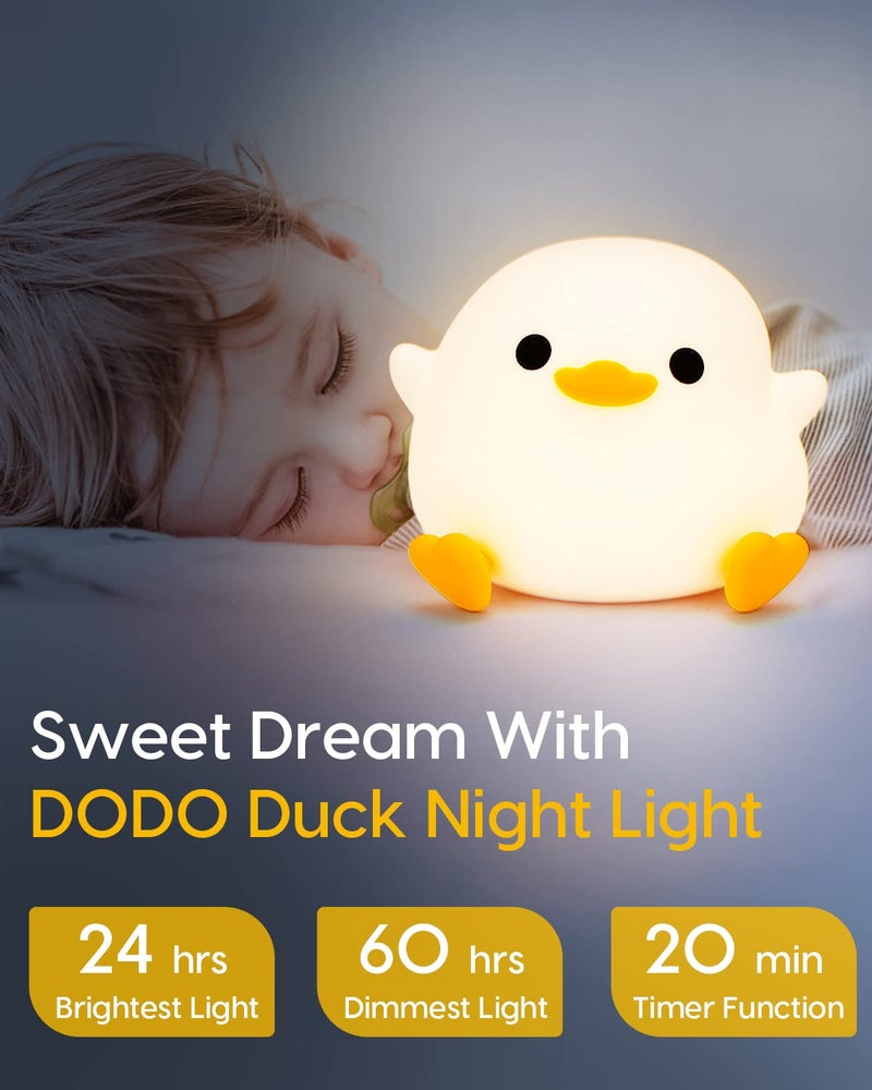 Amaredom DoDo Duck Night Light Cute Duck Lamp Silicone Dimmable Nursery Nightlight Rechargeable LED Bedside Lamp with 20 Minutes Timer  Tap Control Baby Girls Women Bedrooms Living Room - Image 4