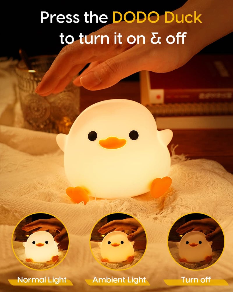 Amaredom DoDo Duck Night Light Cute Duck Lamp Silicone Dimmable Nursery Nightlight Rechargeable LED Bedside Lamp with 20 Minutes Timer  Tap Control Baby Girls Women Bedrooms Living Room - Image 2