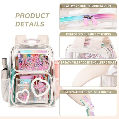 KIDNUO Clear Backpack for Girls Women Transparent Kids Elementary College School Bag Travel Laptop Backpacks Large Bookbags (Off-white) - Image 3