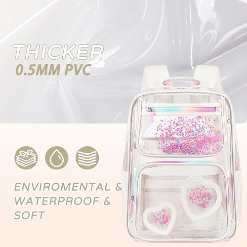 KIDNUO Clear Backpack for Girls Women Transparent Kids Elementary College School Bag Travel Laptop Backpacks Large Bookbags (Off-white) - Image 2