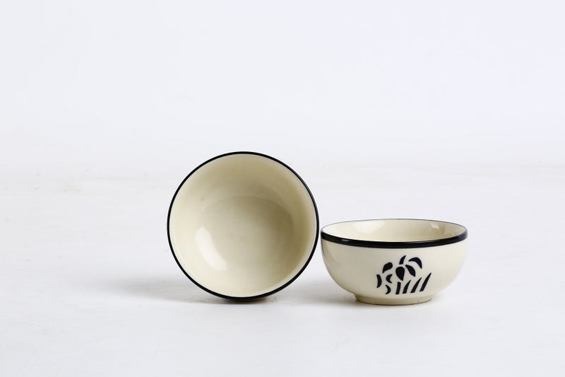 Caffeine Ceramic Handmade White Glossy Dessert Bowl (Set of 2, 150 ml) - Image 1