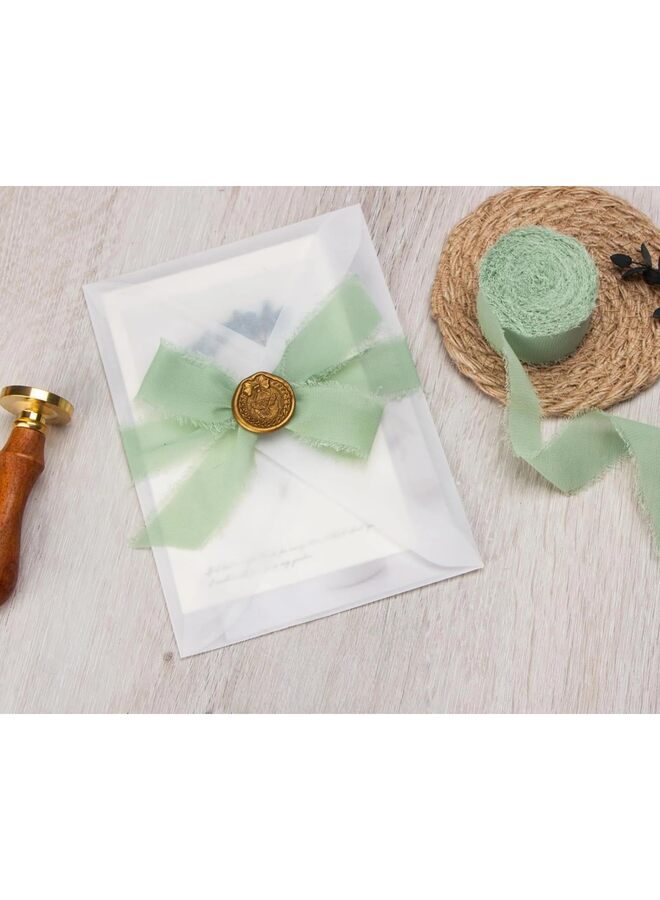 LAMAY 2PCS Ribbon Handmade Tassel Chiffon Ribbon for Wrapping Wedding Invitations, Bridal Bouquets, DIY Crafts, Home Decor (Green) - Image 3