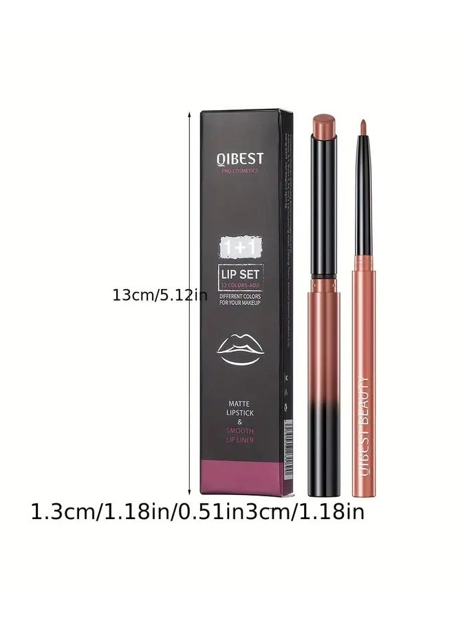 QiBest مجموعة أحمر الشفاه، قلم تحديد الشفاه، غير لامع، غير قابل للتلطخ، يدوم طويلاً، مقاوم للماء، لون طبيعي، قلم تحديد الشفاه، مكياج المسرح - Image 3