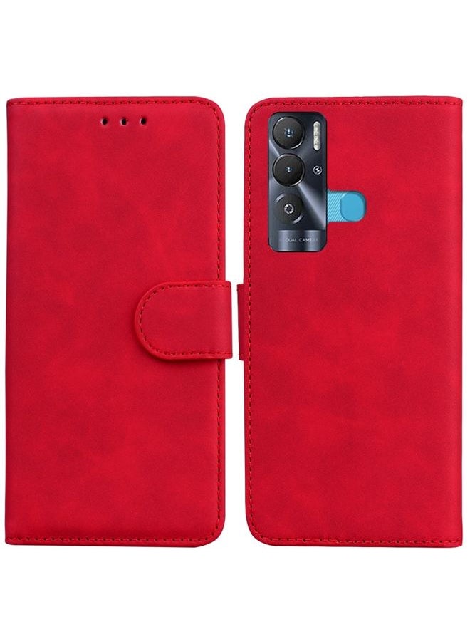 HuHa Case Cover For For Tecno Pova Neo LE6 Skin Feel Pure Color Flip Leather Phone Case(Red) 