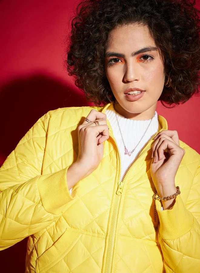 SASSAFRAS Diamond Quilted Collared Bomber Jacket by Styli