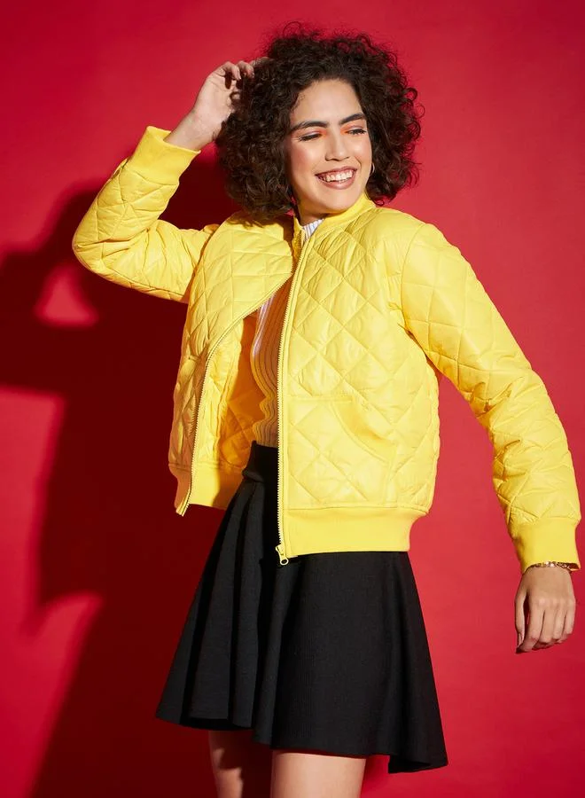 SASSAFRAS Diamond Quilted Collared Bomber Jacket by Styli