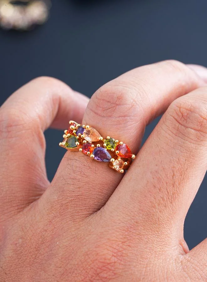 Gold-Plated Multi-Stone Adjustable Ring