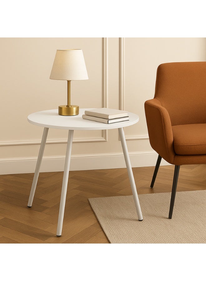 YI ONE Corner Table – Round White Powder-Coated Top with Metal Legs, 500×500×600 mm, Indoor & Outdoor Side Table for Sofa, Bed, Office & Home - Image 1