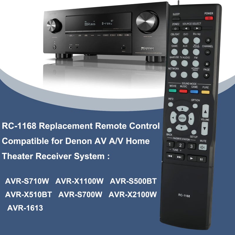 uehba New RC-1168 Replaced AV Remote Control Fit for Denon AVR-S710W AVR-X1100W AVR-S500BT AVR-X510BT AVR-S700W AVR-X2100W AVR-1613 AV A/V Home Theater Receiver System - Image 2