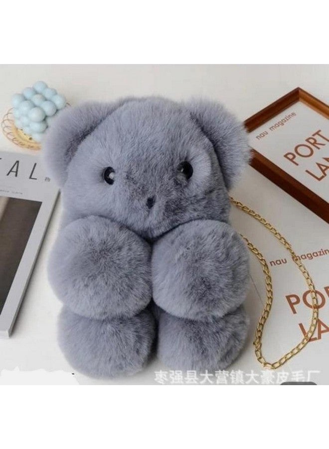 NAPP MALL Taddy Bear Panda Sling Bag Cute Fluffy Sling Bags For Girls Kids Cute Shaped bags Crossbody Plush Purse Chain Shoulder handbags goodies bag for return gifts kids Grey Color - Image 4