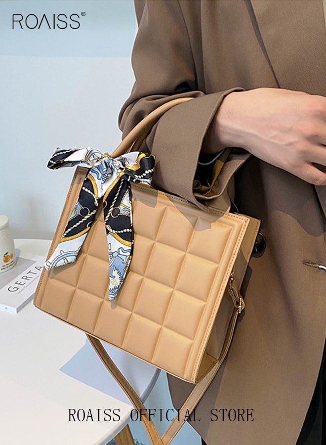 roaiss Solid Geo Embossed Ribbon Decoration Square Bag Womens Minimalist Textured Satchel Bag Stitch Detail Top Zip Closure Handbag Messenger Bag  - Image 2