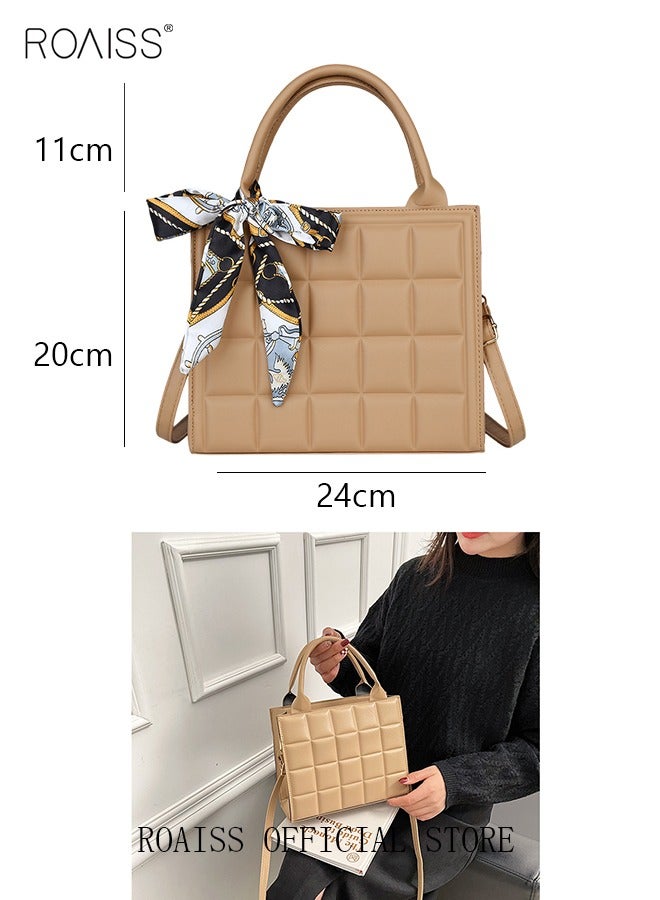 roaiss Solid Geo Embossed Ribbon Decoration Square Bag Womens Minimalist Textured Satchel Bag Stitch Detail Top Zip Closure Handbag Messenger Bag  - Image 5