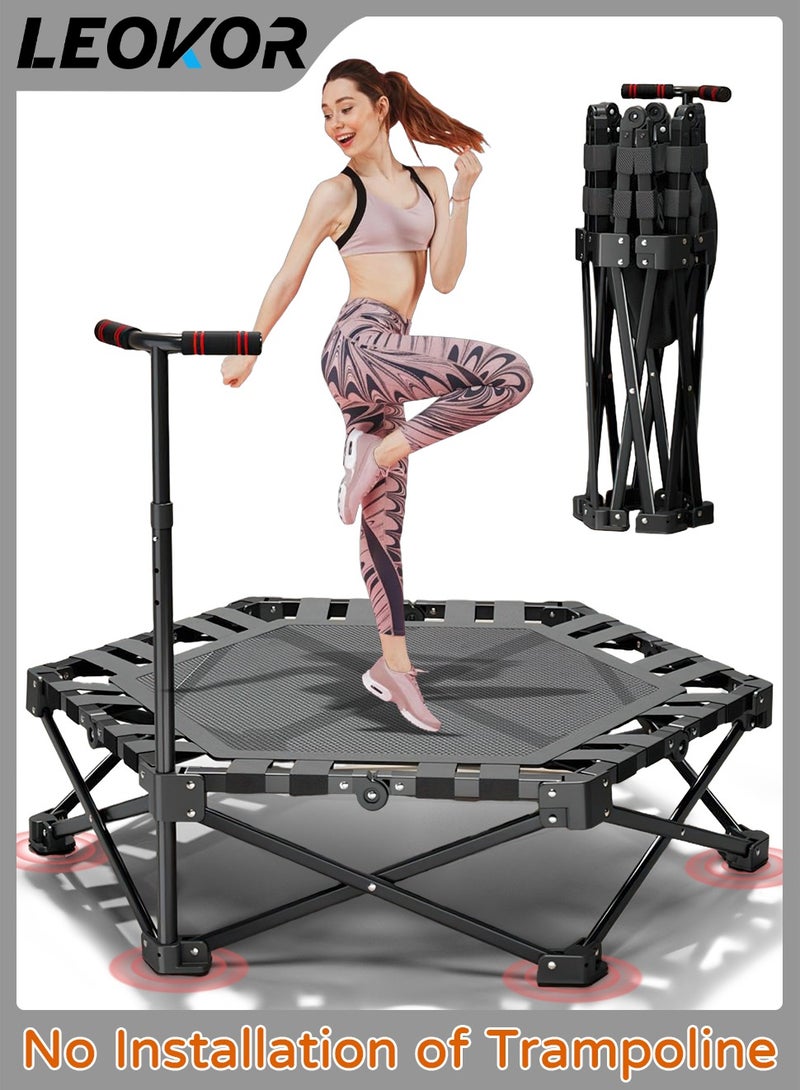 ليوكور ترامبولين قابل للطي مقاس 45 بوصة مع مقبض قابل لضبط الارتفاع على 3 مستويات، يتحمل حتى 150 كجم، أداة ارتداد التمارين الرياضية للبالغين والأطفال للتدريب في صالة الألعاب الرياضية المنزلية، مستقر وهادئ للتمرين الداخلي والخارجي - Image 1