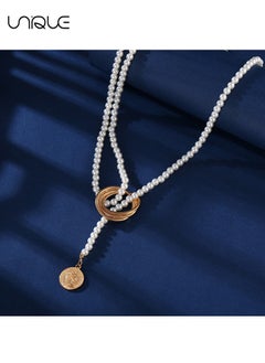 Unique Long Pearl Necklaces, Costume Jewellery for Women, Retro Metal Pearl Necklace Elegant Lady White Artificial Pearls Long Sweater Chain Beaded Necklace, 31In Faux Pearls Art Fashion Lovely  - Image 2
