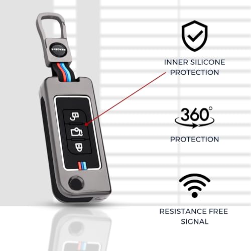 Keycept Metal Alloy Key Cover Compatible with XUV500 3 Button Flip Key with Keychain - Image 5