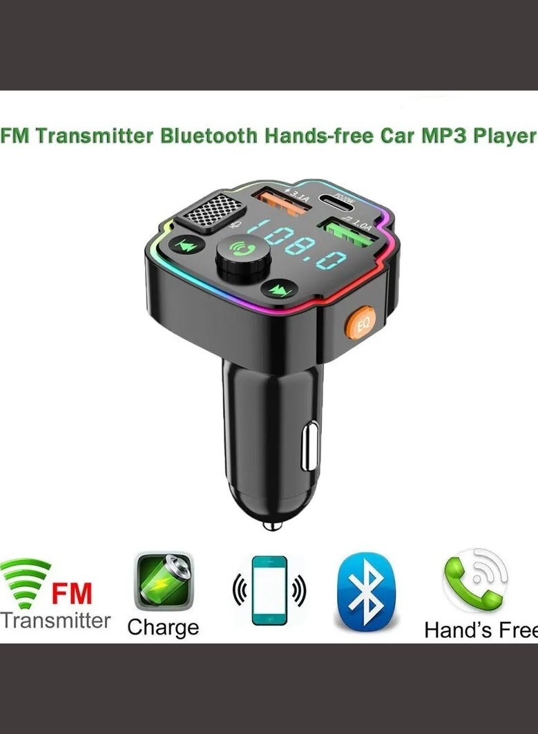 shopi.ae car FM Transmitter Bluetooth Hands-free MP3 Player PD 3.1A Quick Charger Atmosphere Light Car Cigarette Lighter Lossless Charger - Image 1