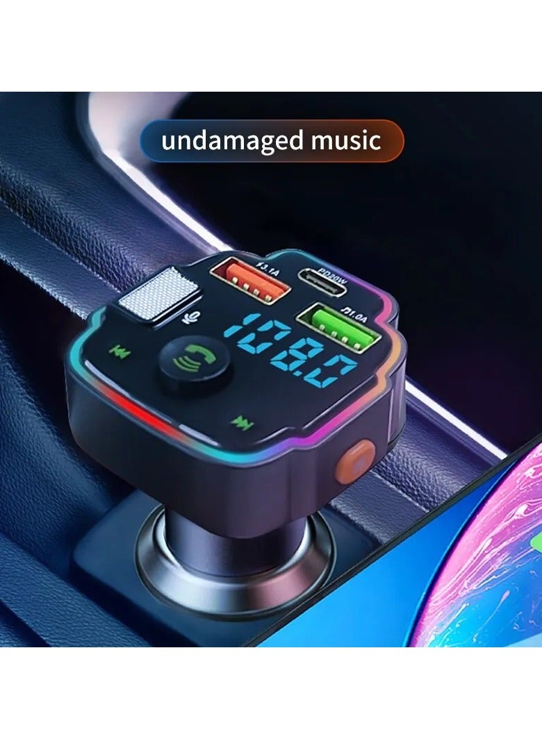 shopi.ae car FM Transmitter Bluetooth Hands-free MP3 Player PD 3.1A Quick Charger Atmosphere Light Car Cigarette Lighter Lossless Charger - Image 4
