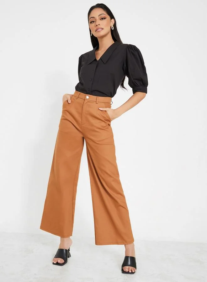 Styli Styli Puff Sleeve Poplin Shirt with Buttons