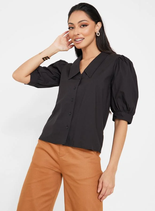 Styli Styli Puff Sleeve Poplin Shirt with Buttons