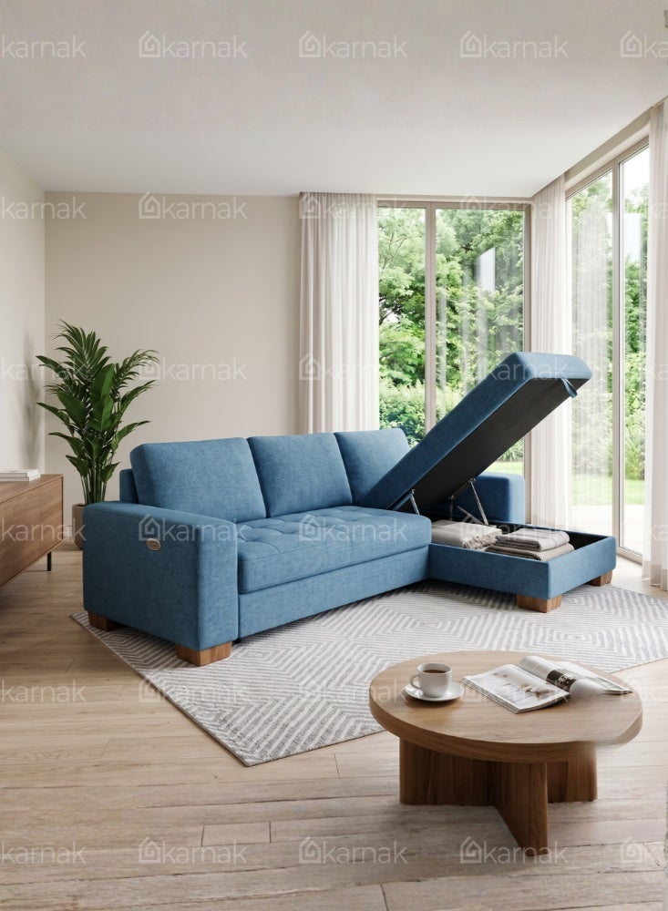 KARNAK Orvex L Shape Sofa With Storage Blue - Image 2