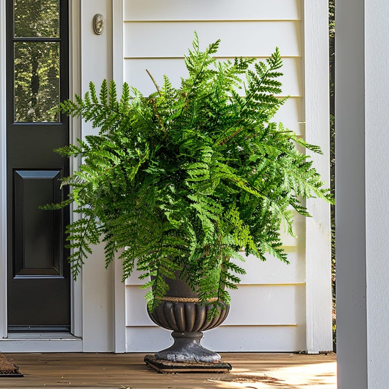 Bailikang 4PCS Artificial Boston Fern Fake Ferns Hanging Plant UV Resistant Inoor Outdoor Faux Shrubs 19Inch Large Faux Ferns Greenery Stems for Home Office Garden Decoration - Image 1