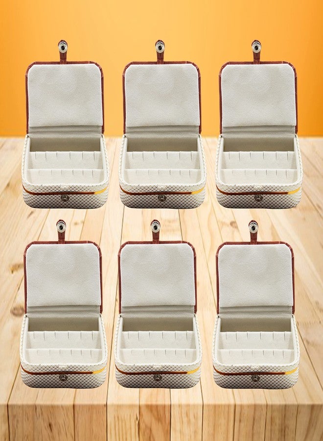 LUCES PU Leather Cosmetic Jewellery accessories Vanity Storage Earrings Studs Box Organizer Necklace Wardrobe Organizer for Women Pack of 6 (Cream) - Image 1