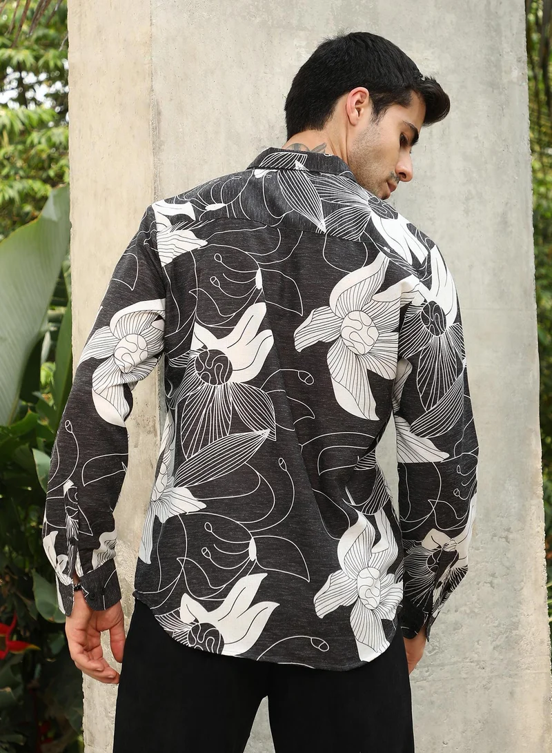 كامبوس سوترا Men's Charcoal Black Airy-Bloom Shirt