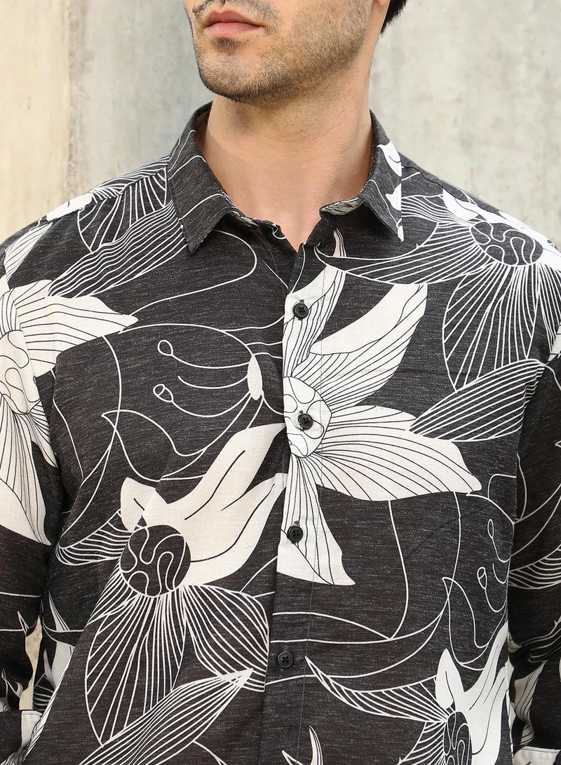 كامبوس سوترا Men's Charcoal Black Airy-Bloom Shirt