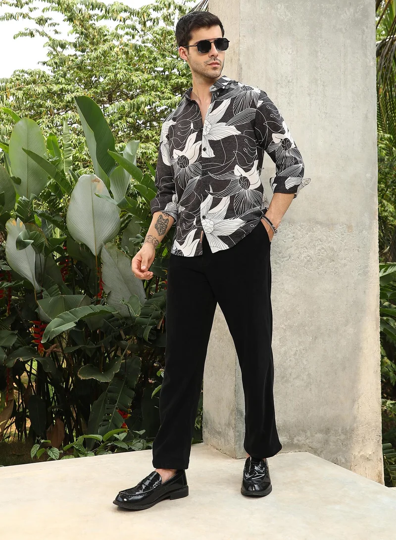 كامبوس سوترا Men's Charcoal Black Airy-Bloom Shirt