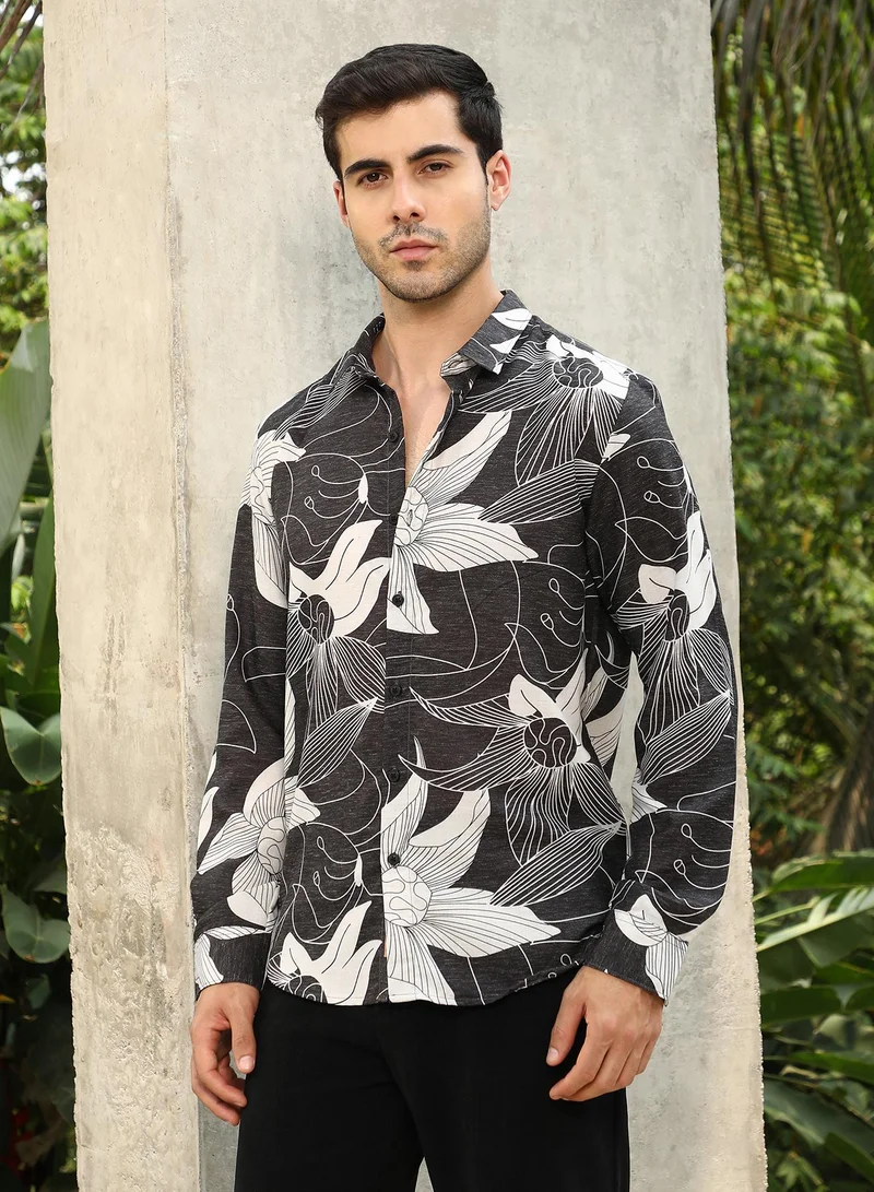 كامبوس سوترا Men's Charcoal Black Airy-Bloom Shirt