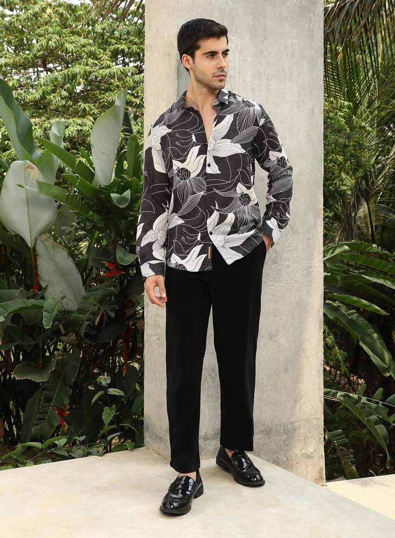 كامبوس سوترا Men's Charcoal Black Airy-Bloom Shirt