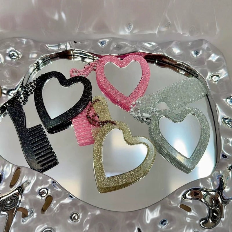 New Fresh Ins Style Glitter Sequins Love Makeup Mirror Keychain Pendant Diy Bag Pendant Accessories - Image 2