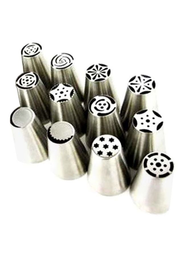 12-Piece Piping Nozzle Set Silver 2.5x2.5x4centimeter
