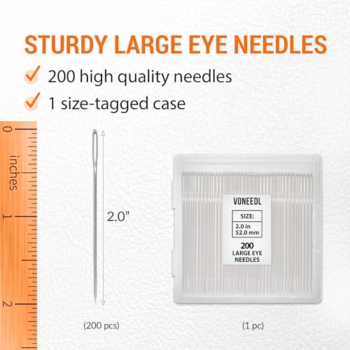 VONEEDL 200 PCS Large Eye Heavy Duty Sewing Needles - Bulk Set of 2 inch Big Eye Embroidery Needles - Easy to Thread Quilting Needles - Image 2