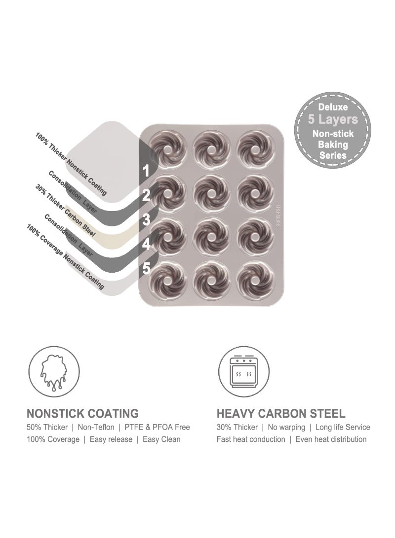 شيف ميد Tube Cake Pan 12 Cavity Non Stick Cyclone Doughnut Bakeware - Image 3