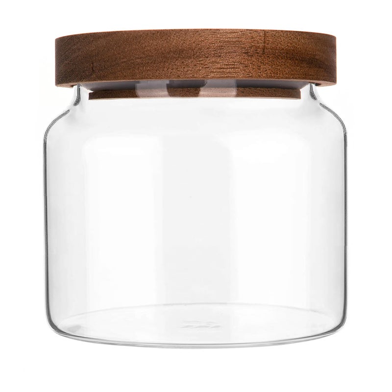 Custde Glass Jar with Lid, 17 FL oz Airtight Glass Storage Jar Glass Food Storage Containers for Kitchen Counter, Pantry, Decorative Jar for Coffee, Sugar, Candy Cute (Wooden 17 FL OZ) - Image 1