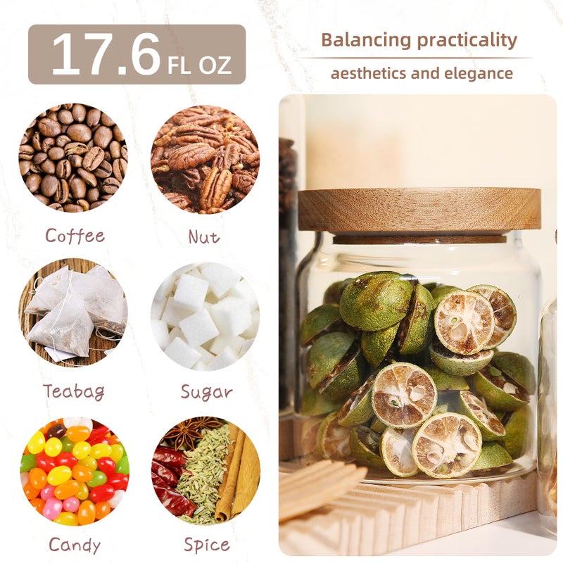 Custde Glass Jar with Lid, 17 FL oz Airtight Glass Storage Jar Glass Food Storage Containers for Kitchen Counter, Pantry, Decorative Jar for Coffee, Sugar, Candy Cute (Wooden 17 FL OZ) - Image 4