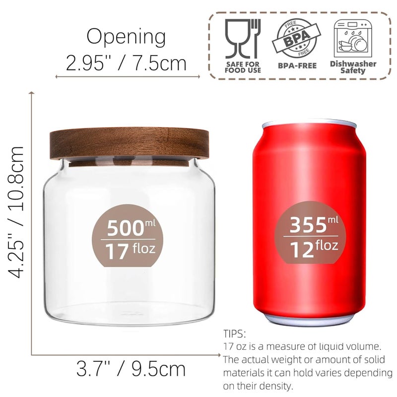 Custde Glass Jar with Lid, 17 FL oz Airtight Glass Storage Jar Glass Food Storage Containers for Kitchen Counter, Pantry, Decorative Jar for Coffee, Sugar, Candy Cute (Wooden 17 FL OZ) - Image 3