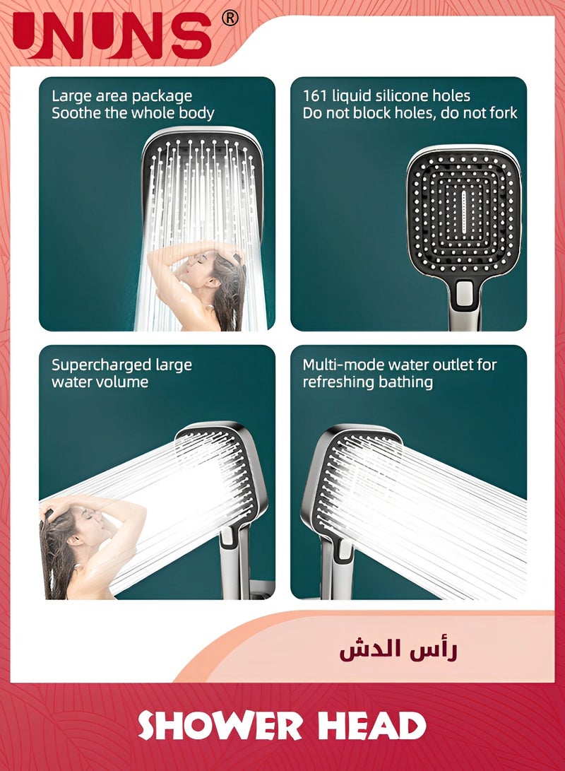 UNUNS High Pressure Shower Heads,3 Spray Modes Water Saving High Pressure Showerhead Set With 59″ Hose And Bracket,Power Wash Mode For Bathroom,Black,3Pcs - Image 2