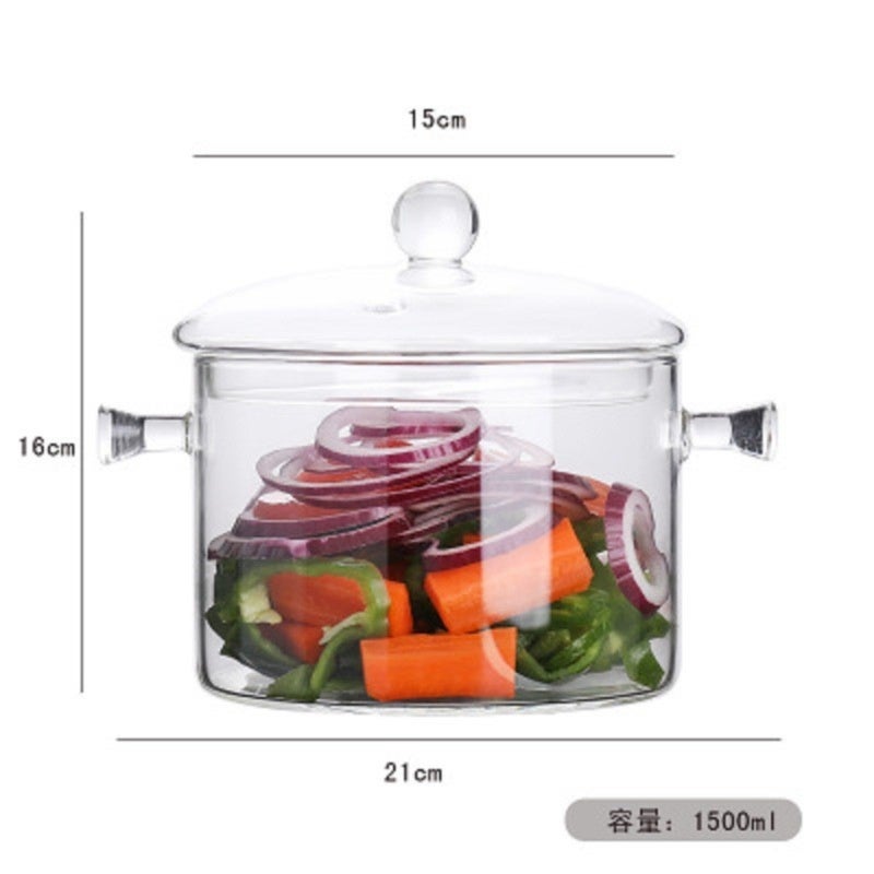 Borosilicate Glass Pot 1500ml High Temperature Resistant - Non-toxic Food-safe Glass Soup Pot for Family Home Kitchen Cooking Stews Soups Porridge - Image 2