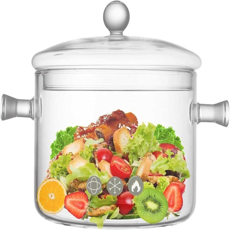 Borosilicate Glass Pot 1500ml High Temperature Resistant - Non-toxic Food-safe Glass Soup Pot for Family Home Kitchen Cooking Stews Soups Porridge - Image 1
