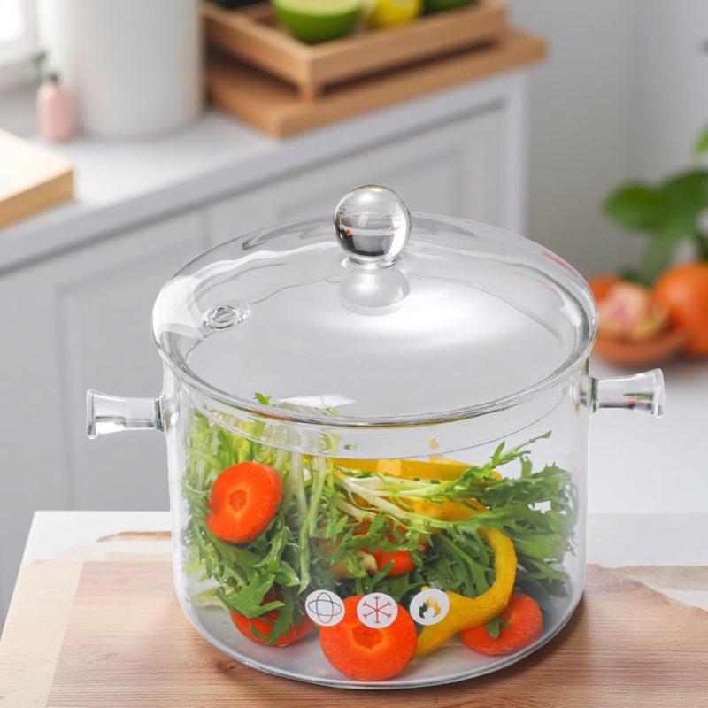 Borosilicate Glass Pot 1500ml High Temperature Resistant - Non-toxic Food-safe Glass Soup Pot for Family Home Kitchen Cooking Stews Soups Porridge - Image 3
