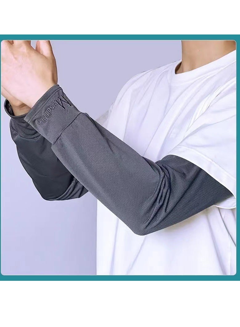 MY New straight summer sun protection ice silk sleeves men's sleeves driving outdoor loose sleeves ice sleeves anti-ultraviolet - Image 1