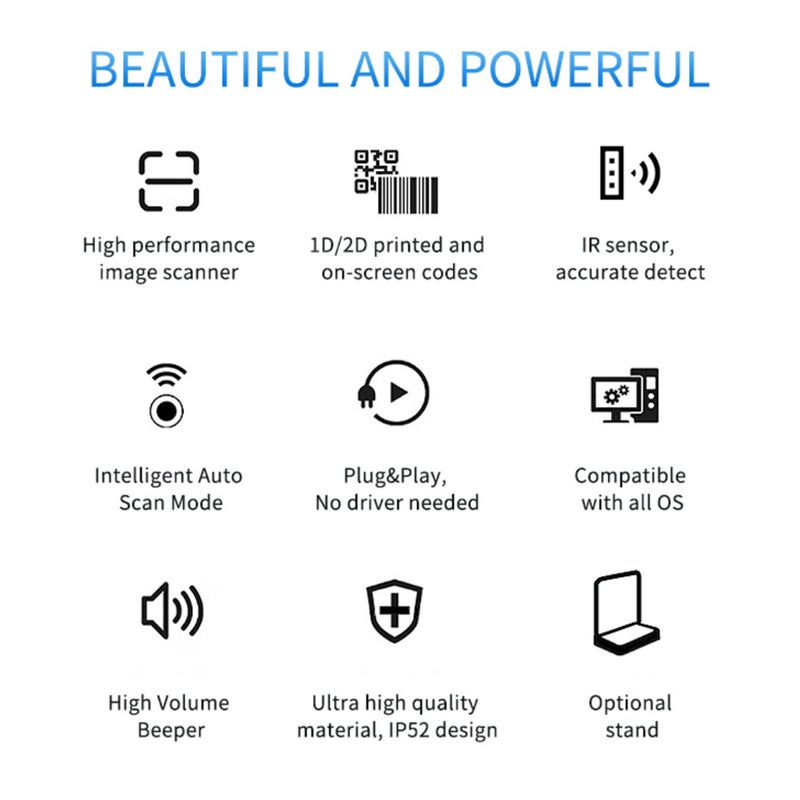 MP7600L High-Speed 2D Barcode Scanner Desktop Barcode Scanner USB Desktop Barcode Scanner Suitable for retail stores 1D/2D barcode scanner - Image 3