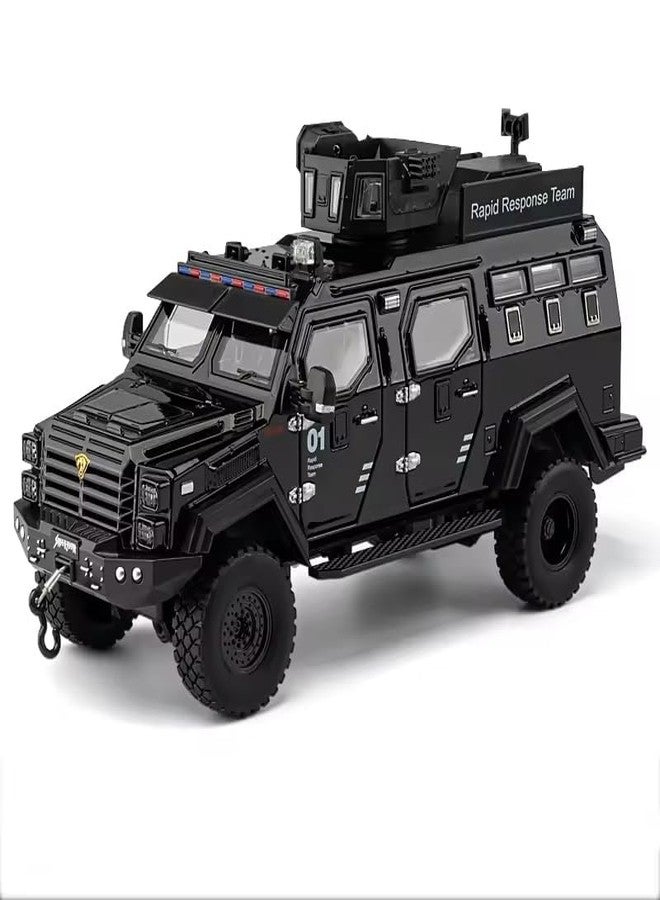 Invite Enterprise 1:24 Armored Police Car with Tooth Tiger Explosion Proof Die-Cast Model Metal Pull-Back Car with Lights & Sounds with 4 Opening Doors Kids' Best Showpiece Toy Car (1:24 Armored Police-Black Color) - Image 1